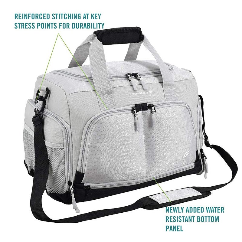 FocusGear Ultimate Gym Bag 2.0: The Durable Crowdsource Designed Duffel Bag with 10 Optimal Compartments Including Water Resistant Pouch (Silver, Small (15")) - Image 2